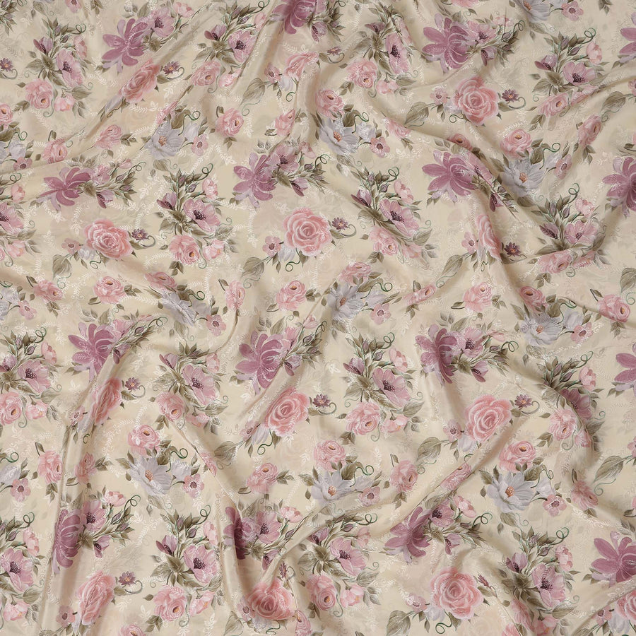 Blush Pink Viscose Crepe Digital Printed Fabric 110cm | Rega