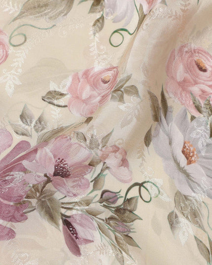 Blush Pink Viscose Crepe Digital Printed Fabric 110cm | Rega