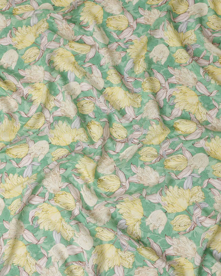 Mint Green Floral Viscose Fabric by the Meter
