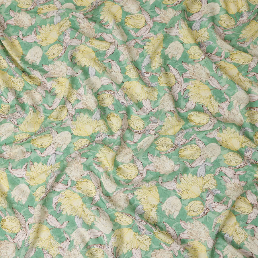 Mint Green Floral Viscose Fabric by the Meter