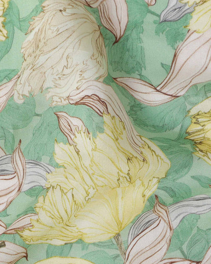 Mint Green Floral Viscose Fabric by the Meter