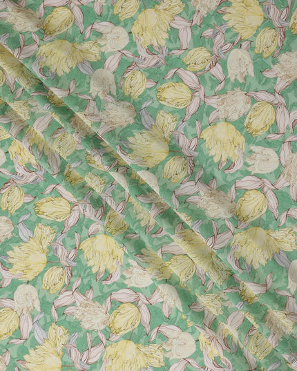 Mint Green Floral Viscose Fabric by the Meter