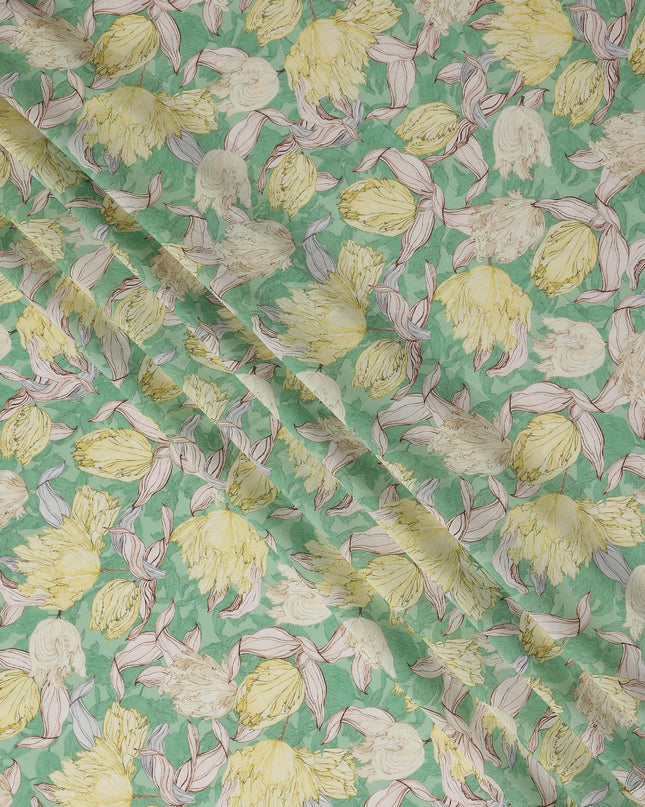 Mint Green Floral Viscose Fabric by the Meter