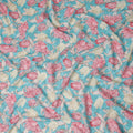 Turquoise Blue Floral Viscose Fabric by the Meter