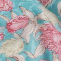 Turquoise Blue Floral Viscose Fabric by the Meter