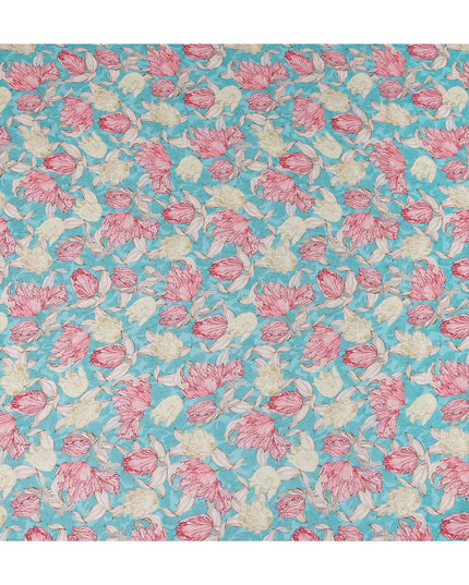 Turquoise Blue Floral Viscose Fabric by the Meter