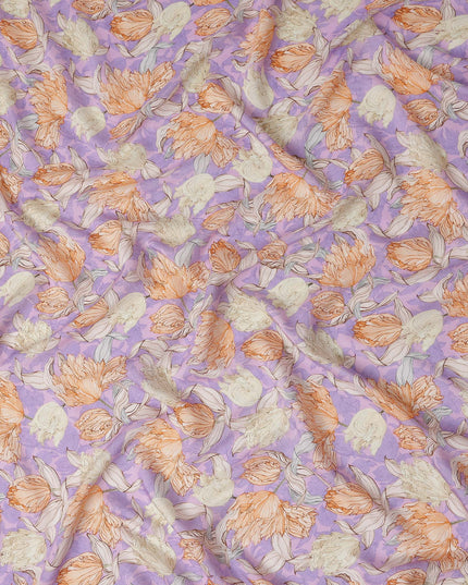 Lilac Purple Floral Viscose Fabric by the Meter
