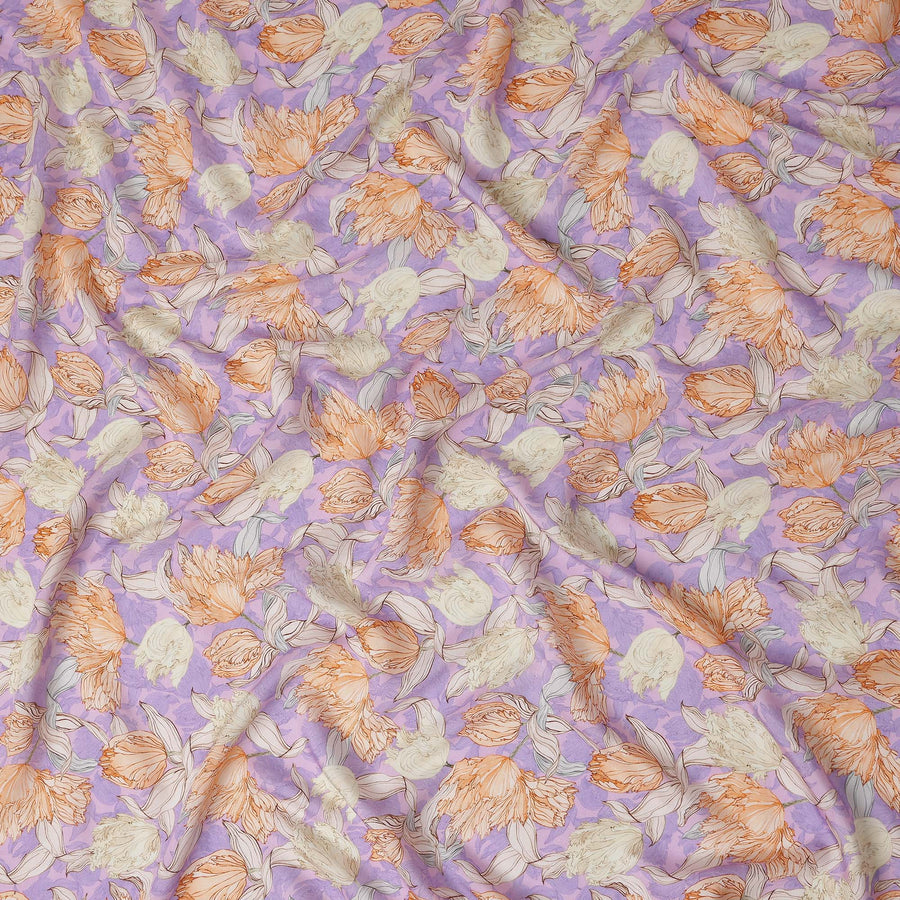 Lilac Purple Floral Viscose Fabric by the Meter