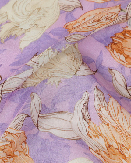 Lilac Purple Floral Viscose Fabric by the Meter