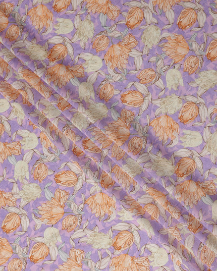 Lilac Purple Floral Viscose Fabric by the Meter