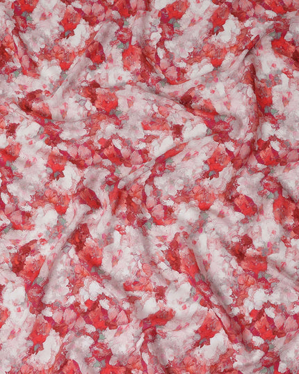 Coral Red Abstract Viscose Fabric by the Meter