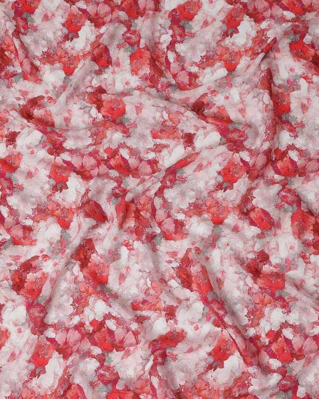 Coral Red Abstract Viscose Fabric by the Meter