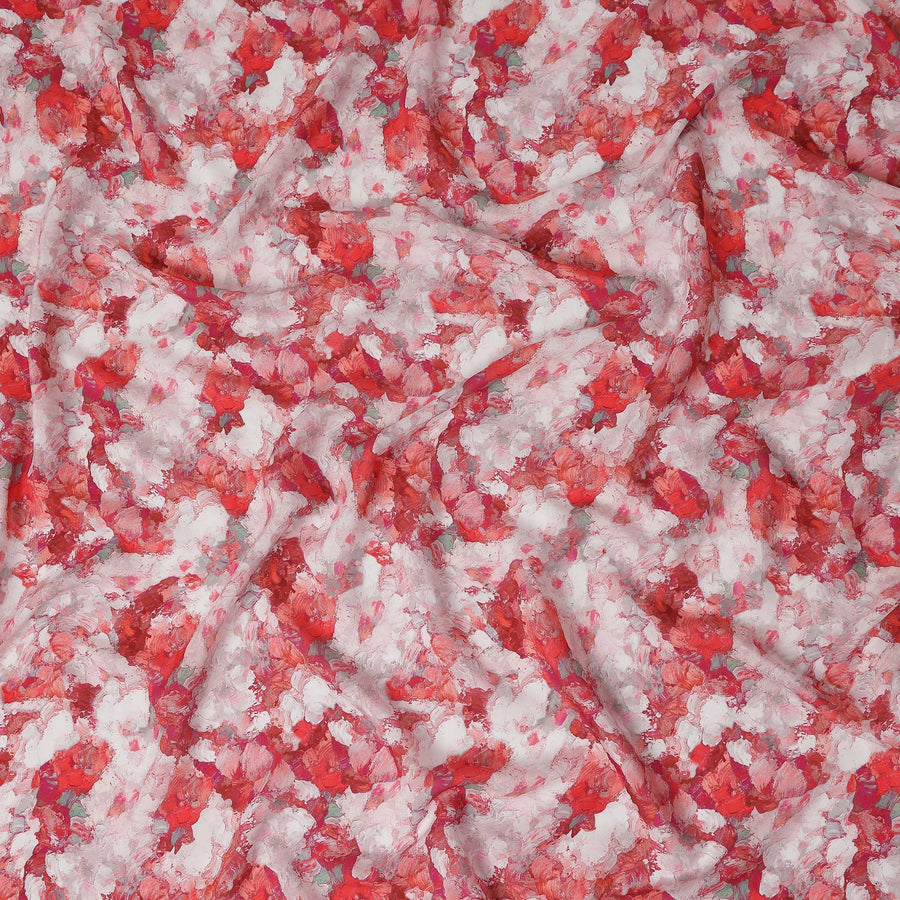 Coral Red Abstract Viscose Fabric by the Meter