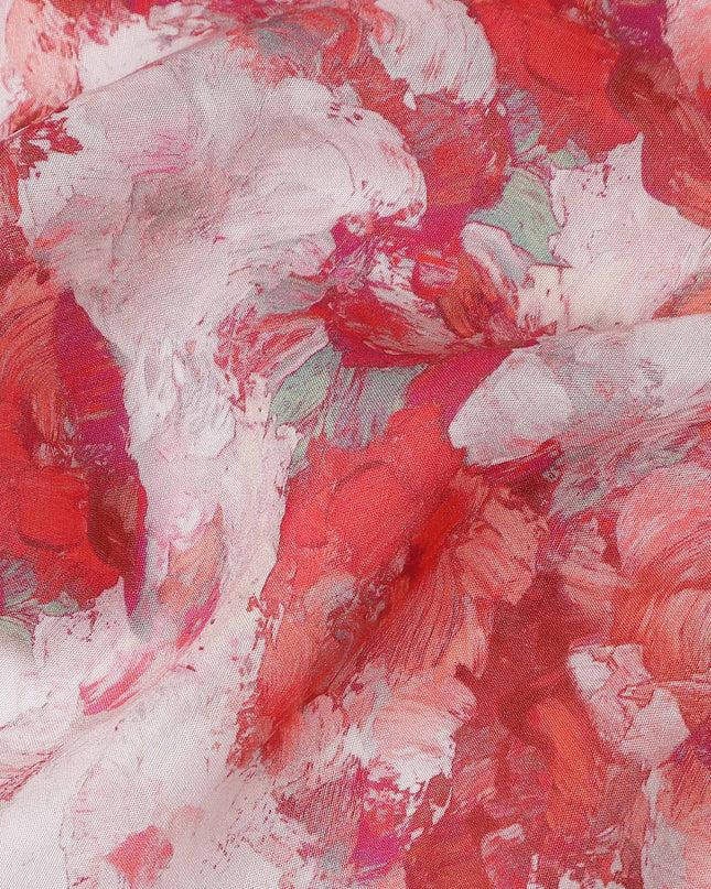 Coral Red Abstract Viscose Fabric by the Meter