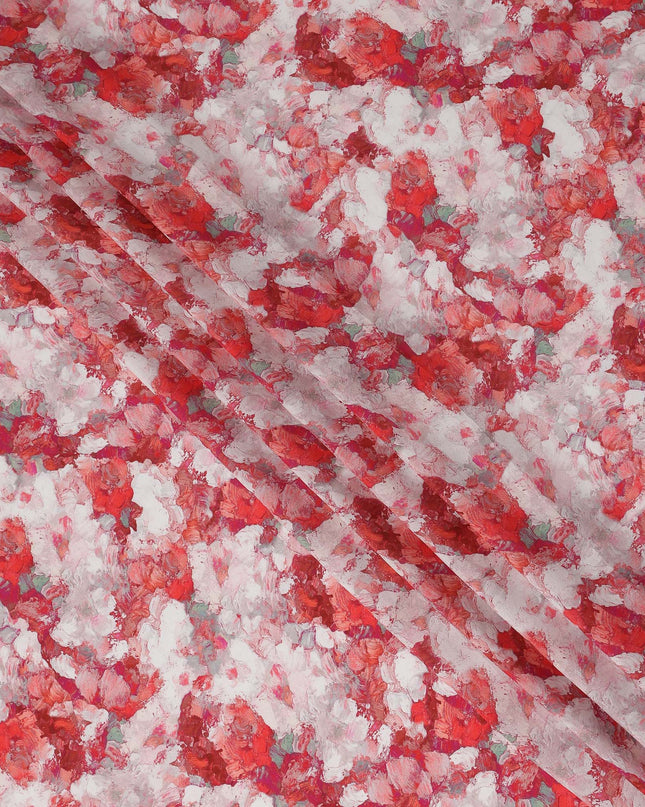 Coral Red Abstract Viscose Fabric by the Meter