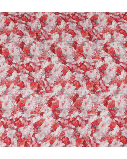 Coral Red Abstract Viscose Fabric by the Meter