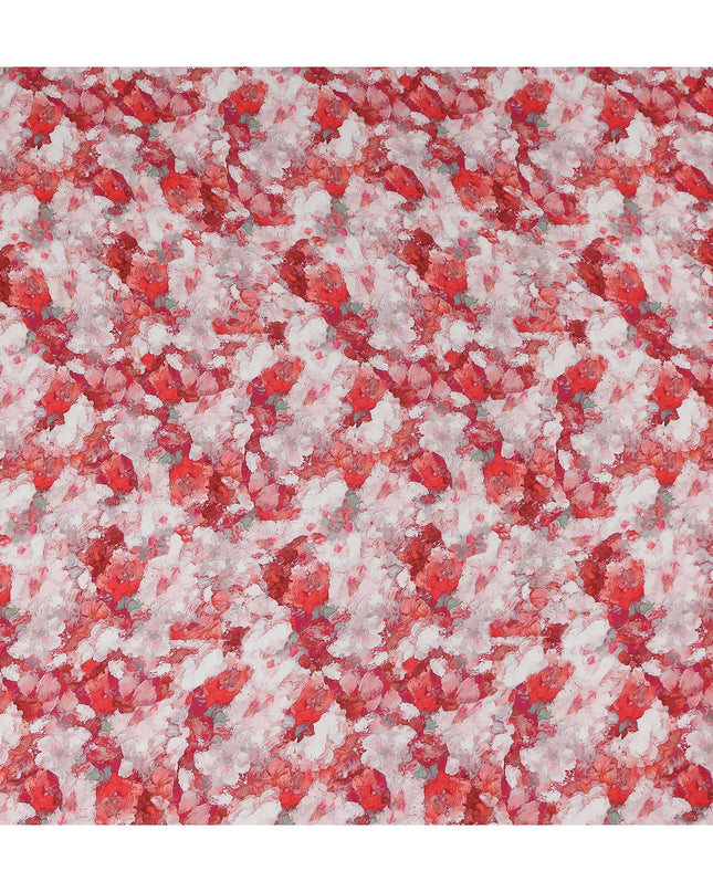 Coral Red Abstract Viscose Fabric by the Meter