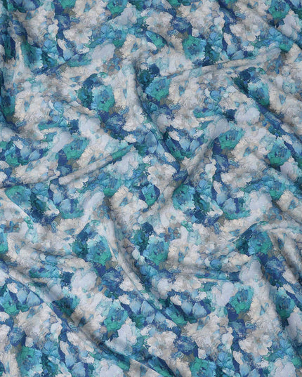 Turquoise Blue Abstract Viscose Fabric | By Meter
