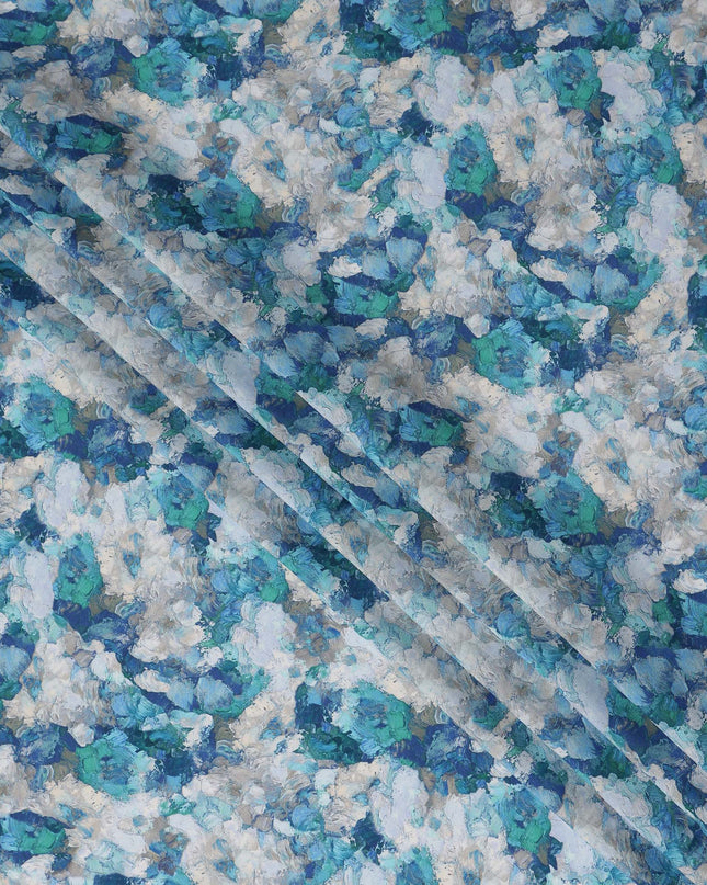 Turquoise Blue Abstract Viscose Fabric | By Meter