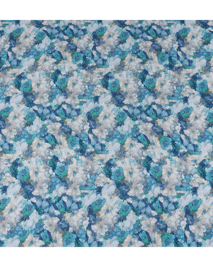 Turquoise Blue Abstract Viscose Fabric | By Meter