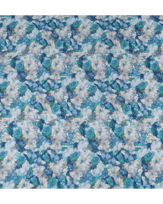 Turquoise Blue Abstract Viscose Fabric | By Meter