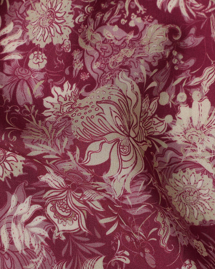 Magenta Pink Floral Viscose Fabric by the Meter