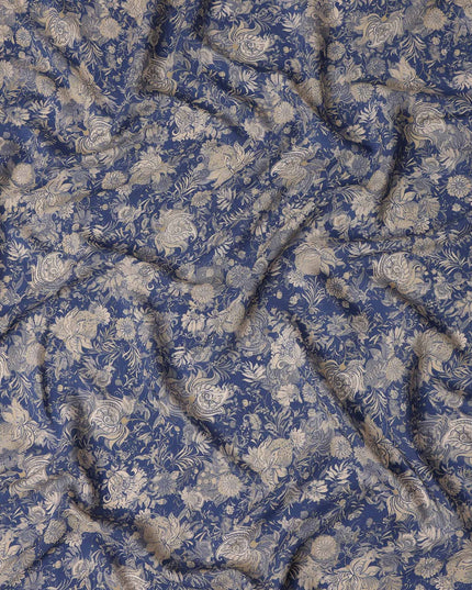 Navy Blue Floral Viscose Fabric by the Meter