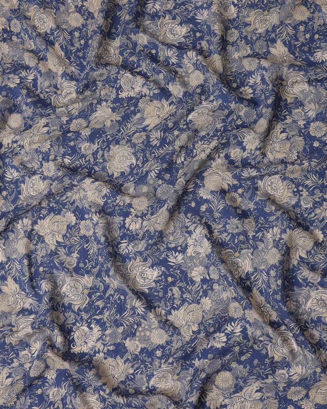 Navy Blue Floral Viscose Fabric by the Meter