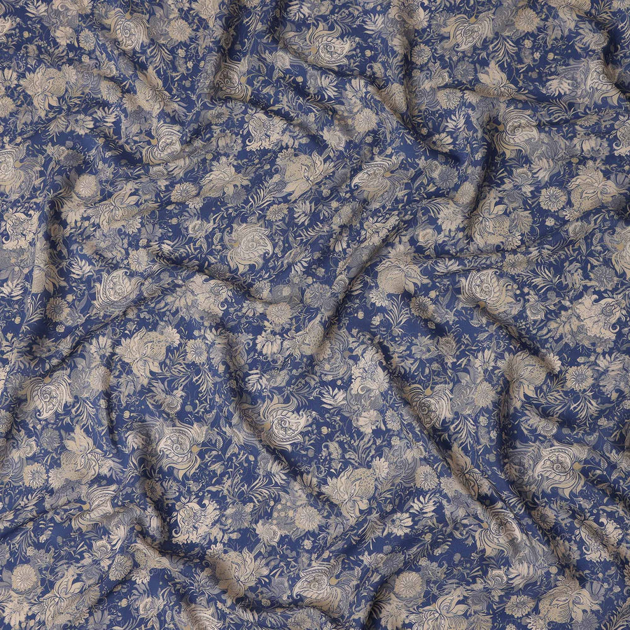 Navy Blue Floral Viscose Fabric by the Meter