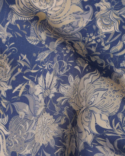 Navy Blue Floral Viscose Fabric by the Meter