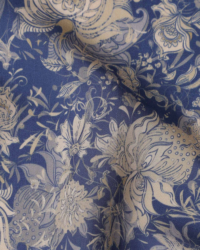 Navy Blue Floral Viscose Fabric by the Meter