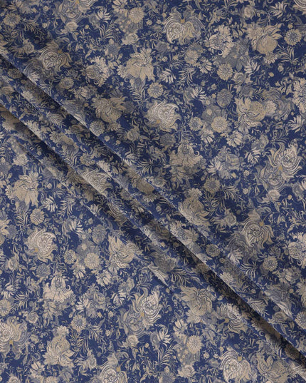 Navy Blue Floral Viscose Fabric by the Meter