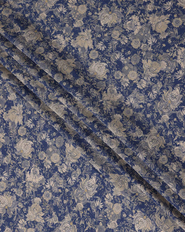 Navy Blue Floral Viscose Fabric by the Meter