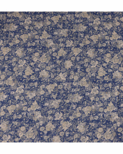 Navy Blue Floral Viscose Fabric by the Meter