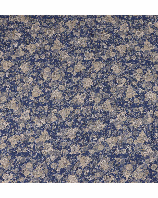 Navy Blue Floral Viscose Fabric by the Meter