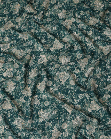 Deep Teal Green Floral Viscose Fabric by the Meter