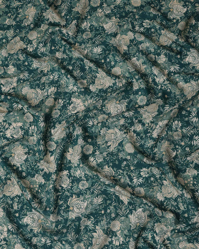 Deep Teal Green Floral Viscose Fabric by the Meter