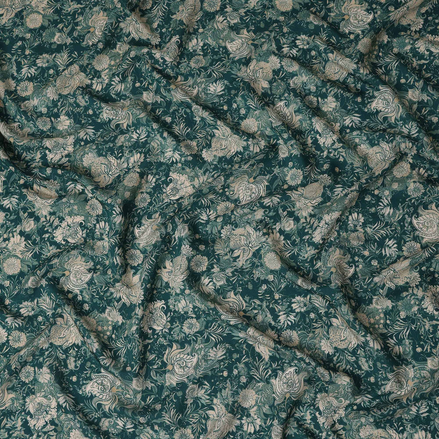 Deep Teal Green Floral Viscose Fabric by the Meter