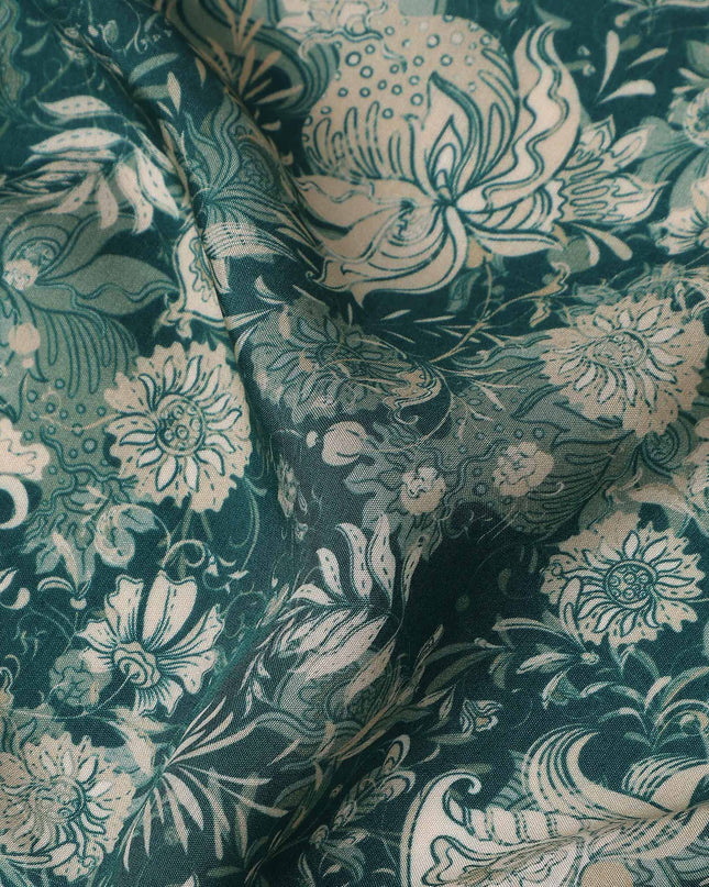Deep Teal Green Floral Viscose Fabric by the Meter