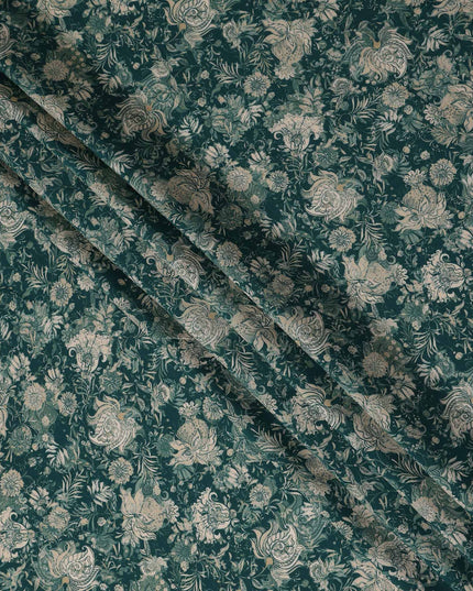 Deep Teal Green Floral Viscose Fabric by the Meter
