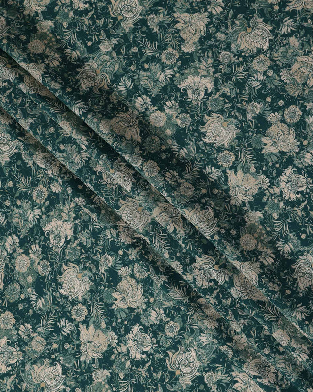 Deep Teal Green Floral Viscose Fabric by the Meter