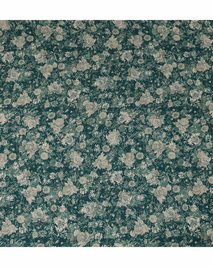 Deep Teal Green Floral Viscose Fabric by the Meter