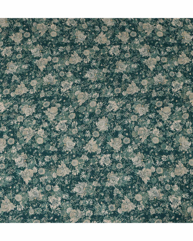 Deep Teal Green Floral Viscose Fabric by the Meter