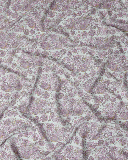 Ivory White Paisley Viscose Fabric by the Meter