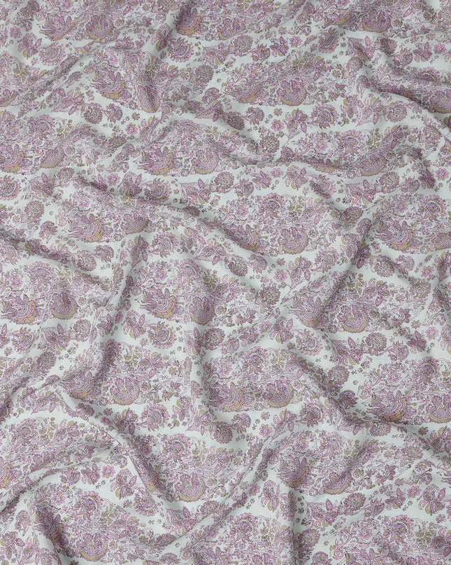 Ivory White Paisley Viscose Fabric by the Meter