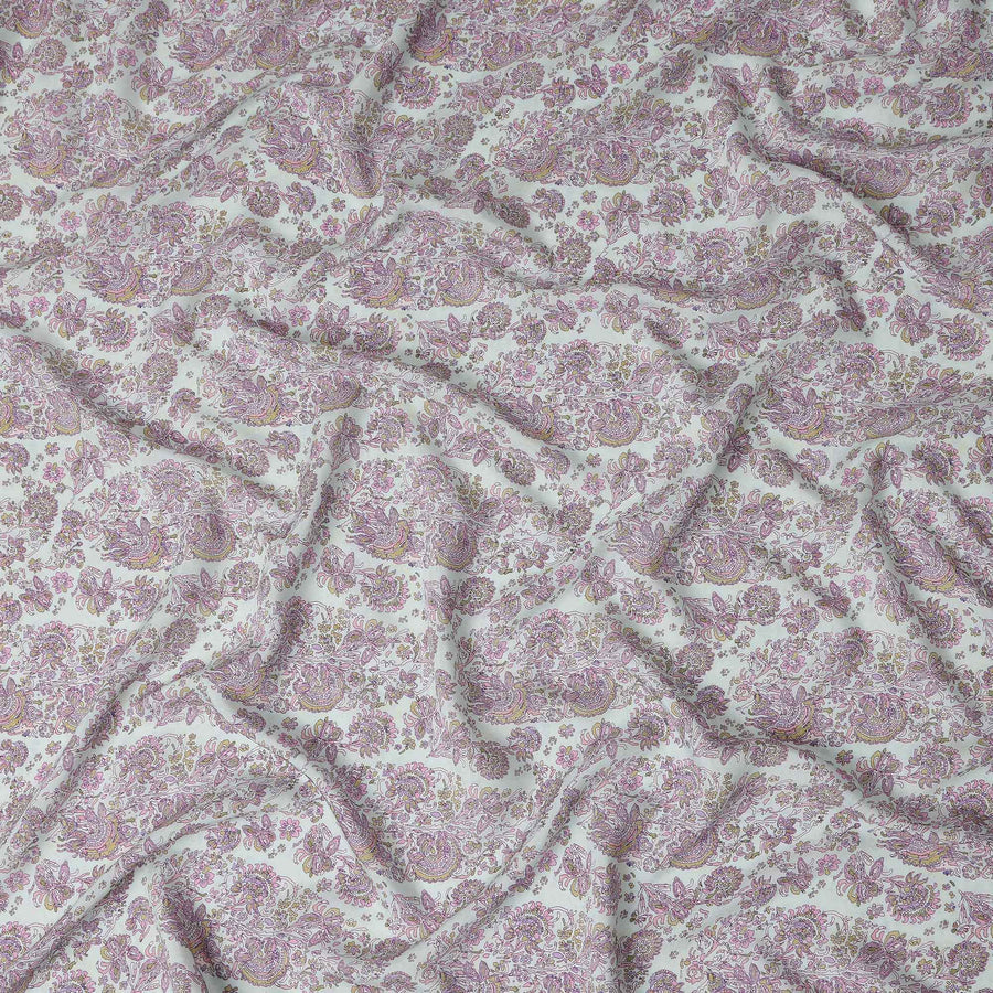 Ivory White Paisley Viscose Fabric by the Meter