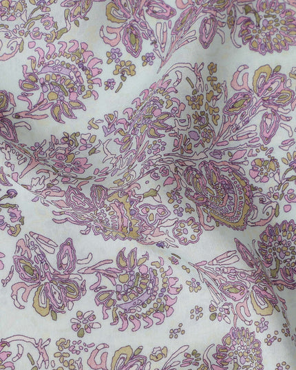 Ivory White Paisley Viscose Fabric by the Meter