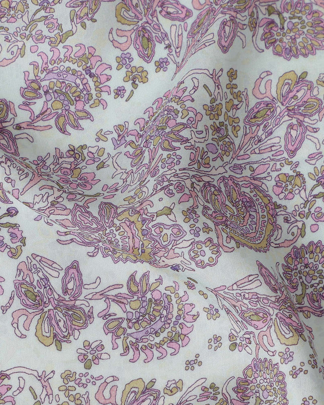 Ivory White Paisley Viscose Fabric by the Meter
