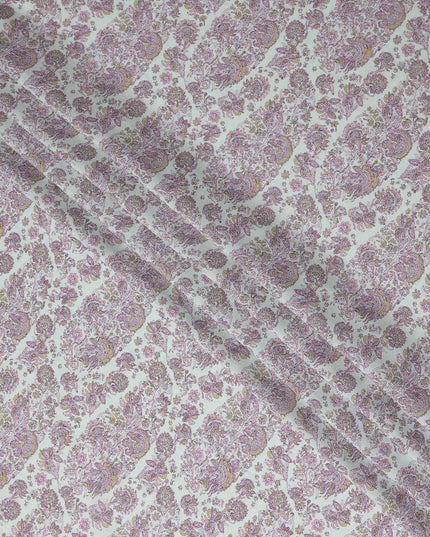 Ivory White Paisley Viscose Fabric by the Meter