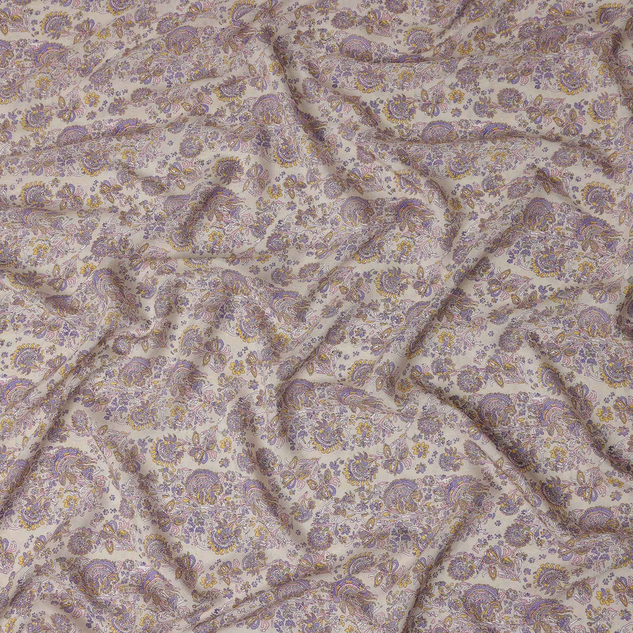 Soft Beige Paisley Viscose Fabric by the Meter